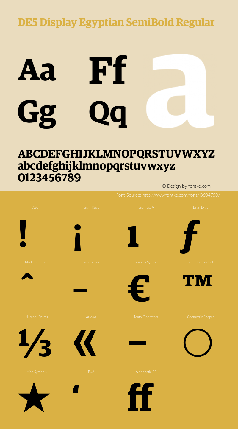 DE5 Display Egyptian SemiBold Regular 001.000 Font Sample