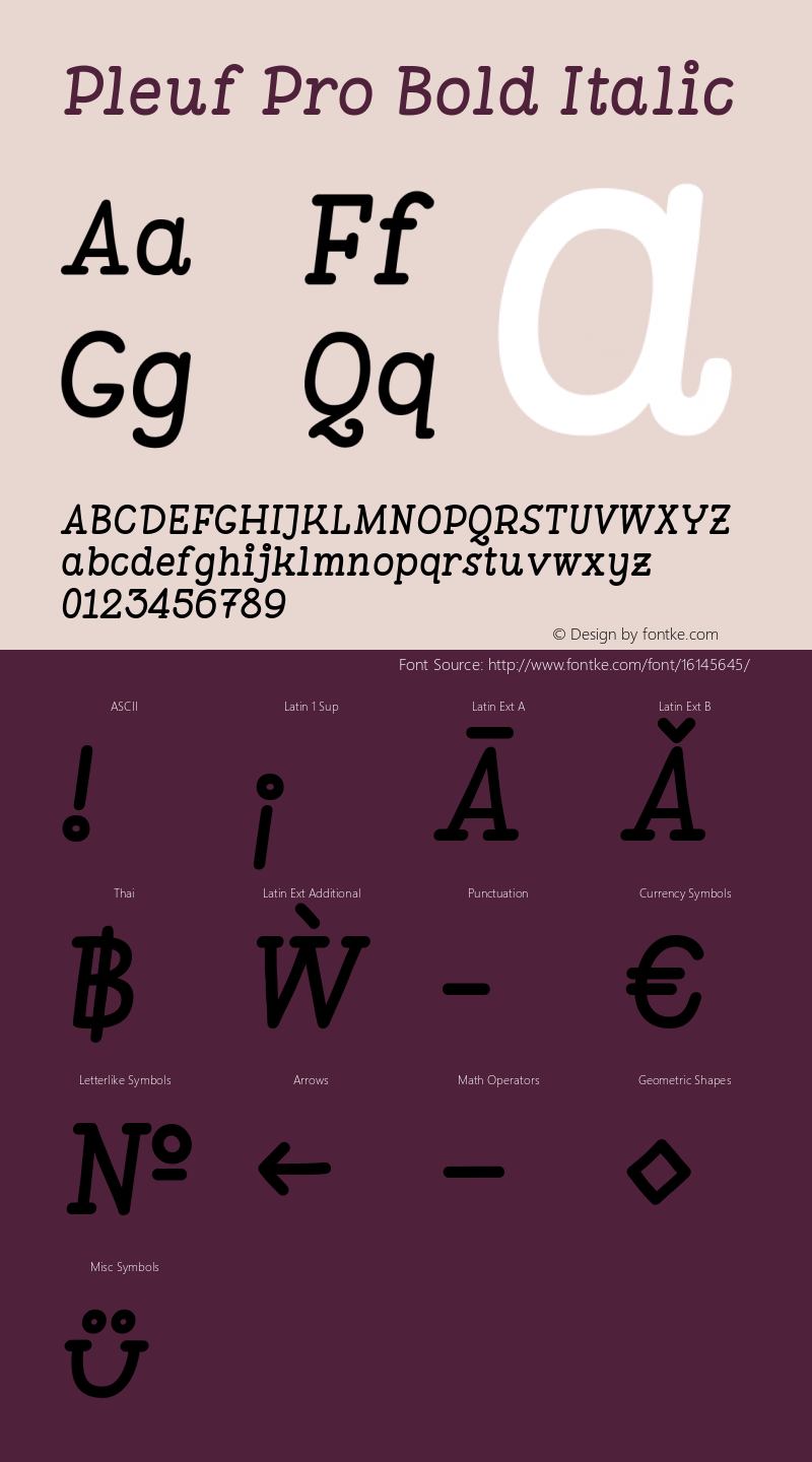 Pleuf Pro Bold Italic Version 2.030 Font Sample