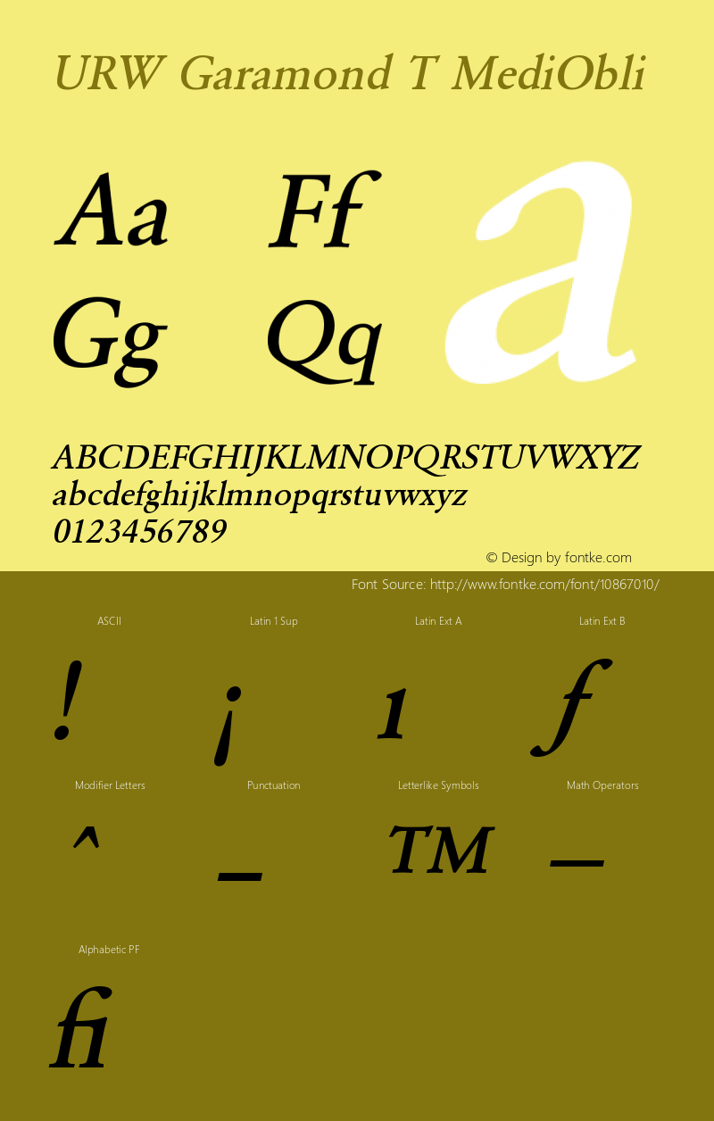 URW Garamond T MediObli Version 001.005 Font Sample