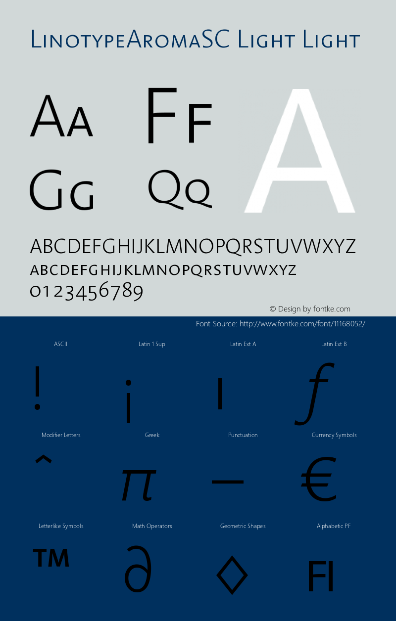 LinotypeAromaSC Light Light Version 005.000 Font Sample