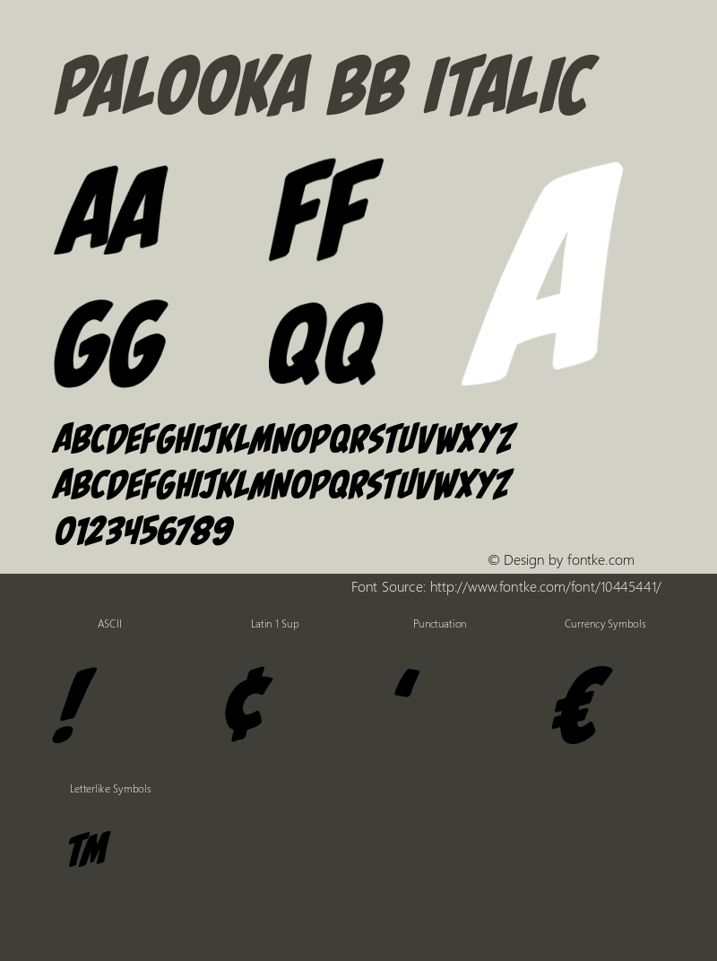 Palooka BB Italic Version 1.000 Font Sample