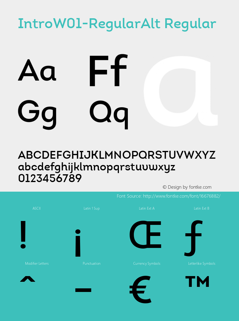 IntroW01-RegularAlt Regular Version 1.00 Font Sample