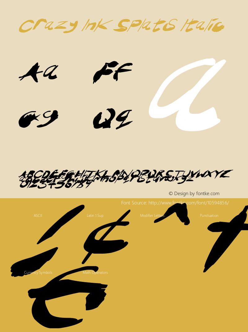 Crazy Ink Splats Italic Version 1.00 September 14, 2014, initial release Font Sample