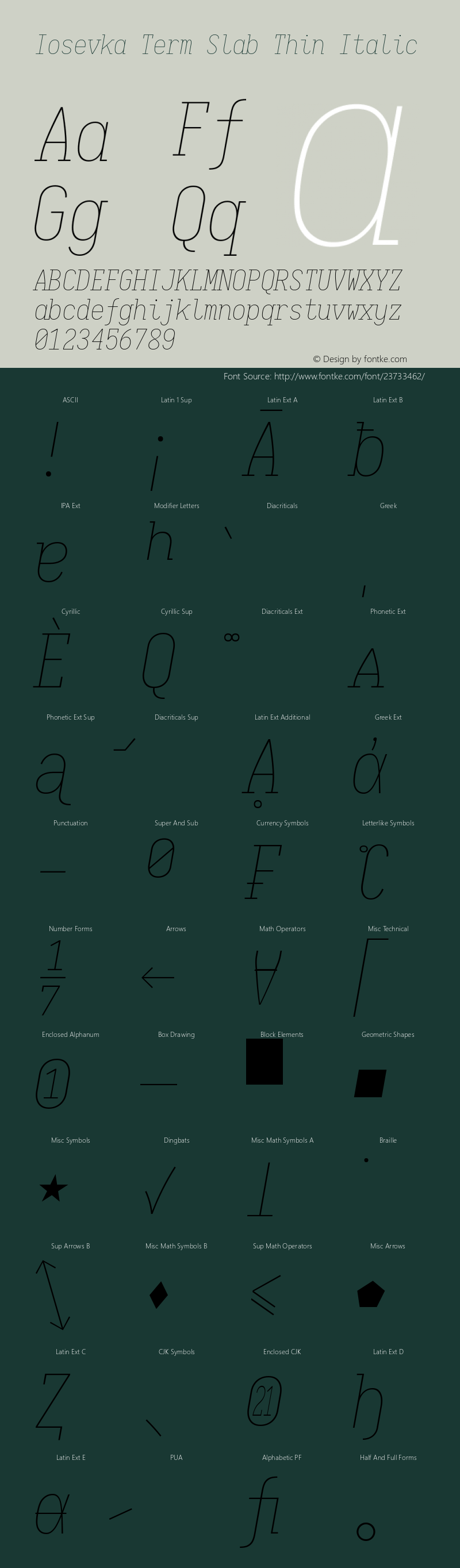 Iosevka Term Slab Thin Italic 1.13.3; ttfautohint (v1.6) Font Sample