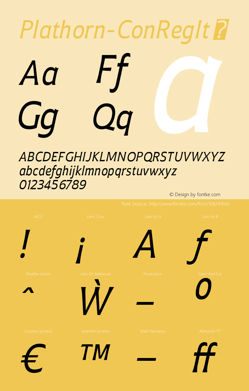 Plathorn-ConRegIt ☞ Version 1.000;com.myfonts.easy.insigne.plathorn.condensed-italic.wfkit2.version.4e38 Font Sample