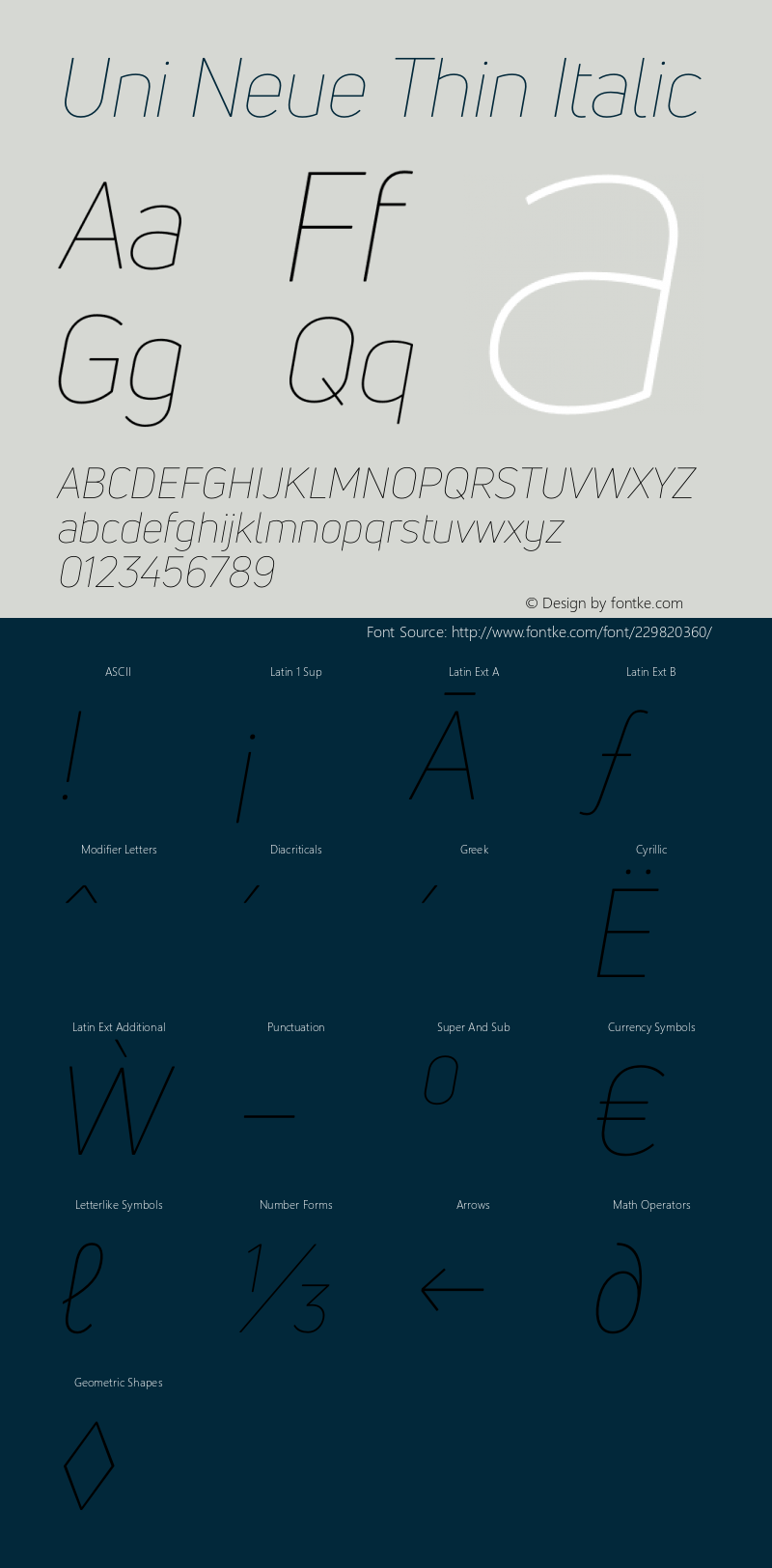 UniNeueThin-Italic Version 1.0图片样张