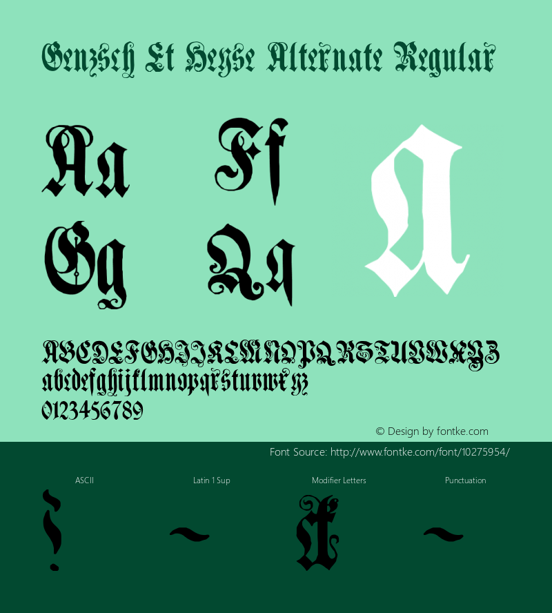 Genzsch Et Heyse Alternate Regular Version 1.0; 2002; initial release Font Sample