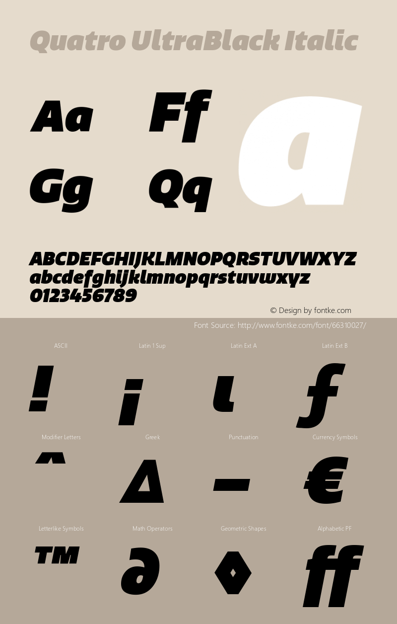 Quatro-UltraBlackItalic Version 1.30 Font Sample