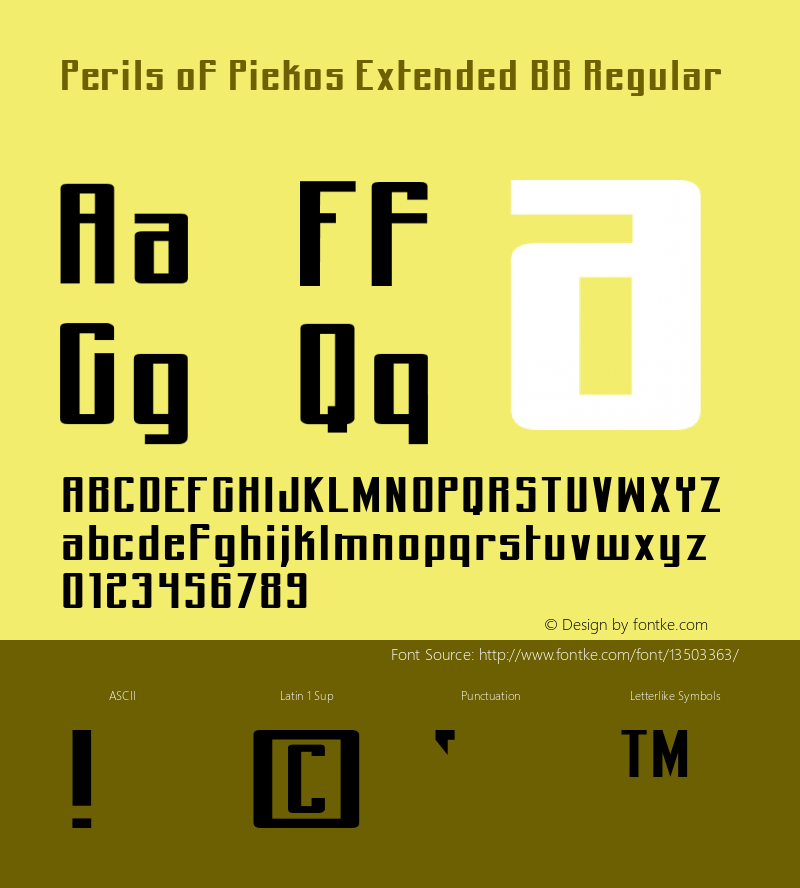 Perils of Piekos Extended BB Regular Macromedia Fontographer 4.1 7/24/03 Font Sample