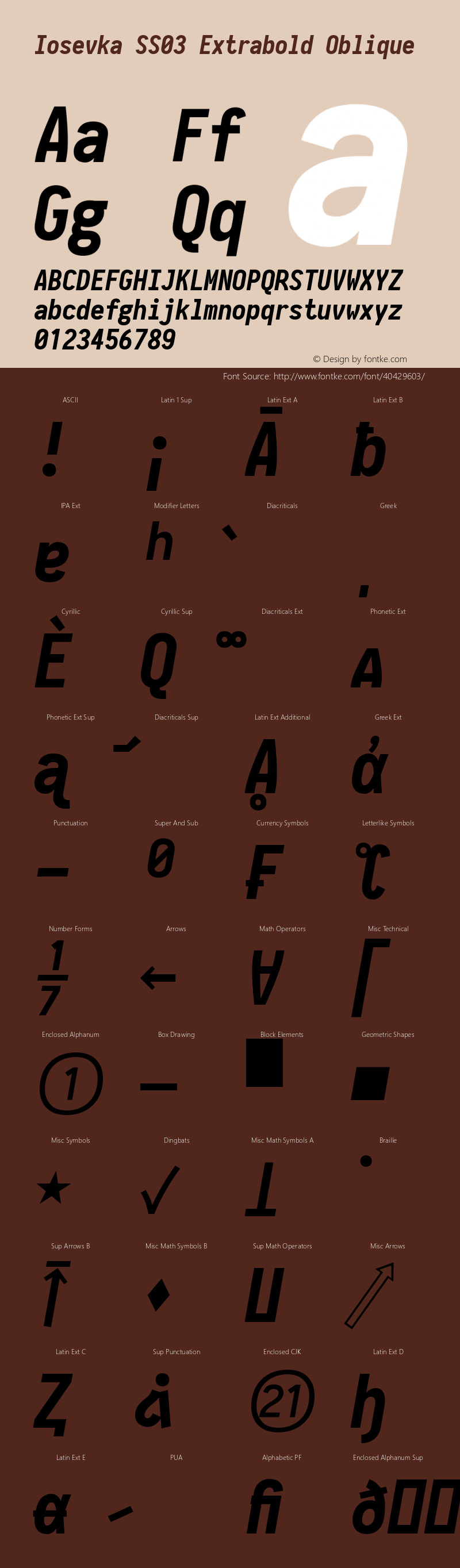 Iosevka SS03 Extrabold Oblique 2.3.0; ttfautohint (v1.8.3) Font Sample