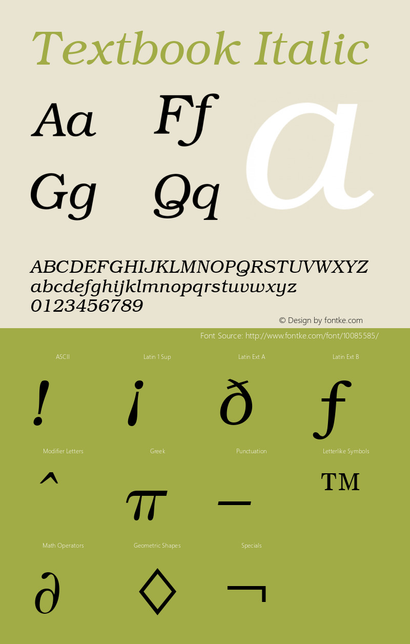 Textbook Italic Font Version 2.6; Converter Version 1.10 Font Sample