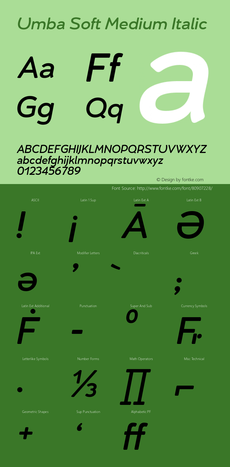 UmbaSoft-MediumItalic Version 2.020 | w-rip DC20181205 Font Sample