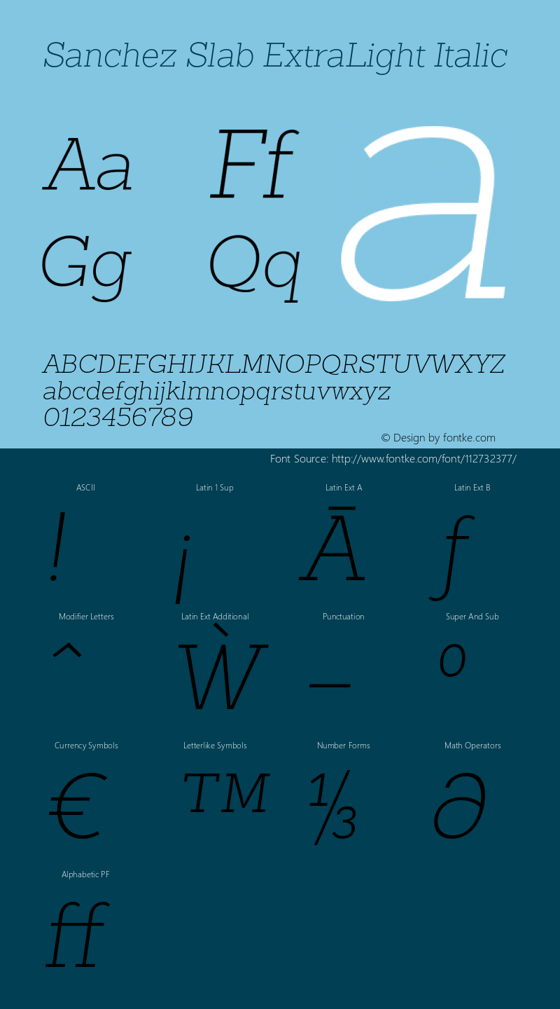 SanchezSlab-ExtraLighItalic Version 001.000 Font Sample