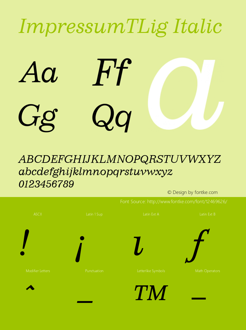 ImpressumTLig Italic Version 001.005 Font Sample