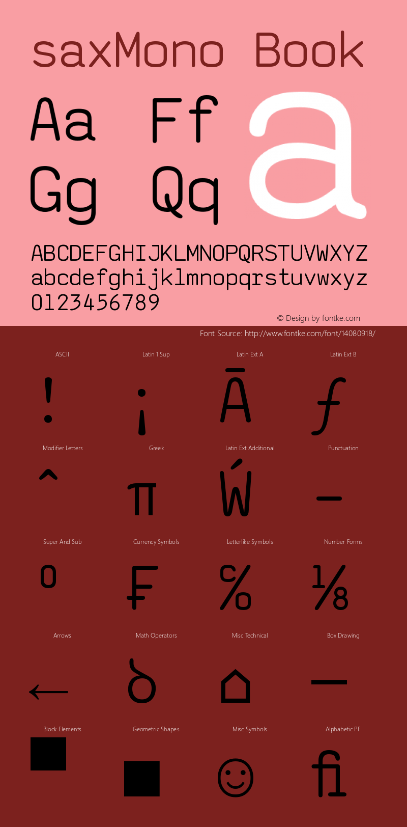 saxMono Book Version 1.10 Font Sample