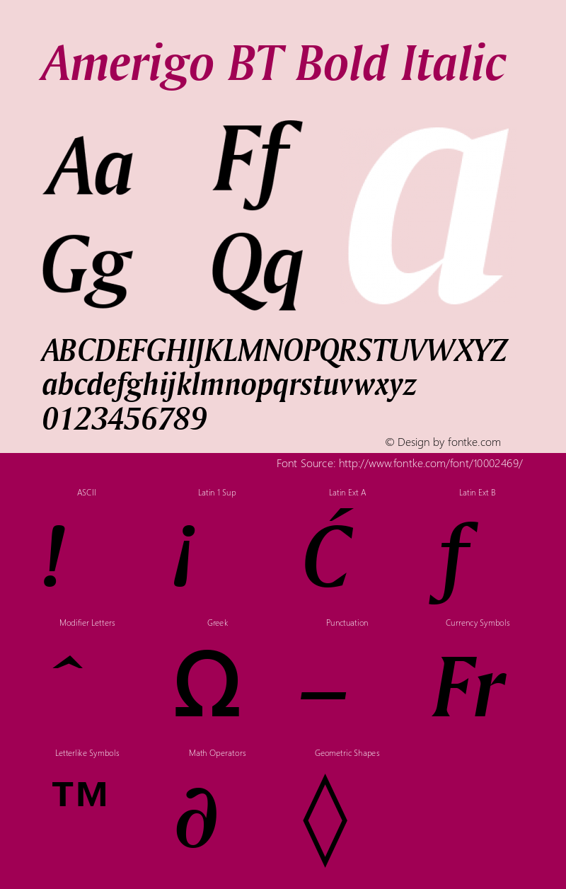 Amerigo BT Bold Italic mfgpctt-v4.4 Jan 4 1999 Font Sample