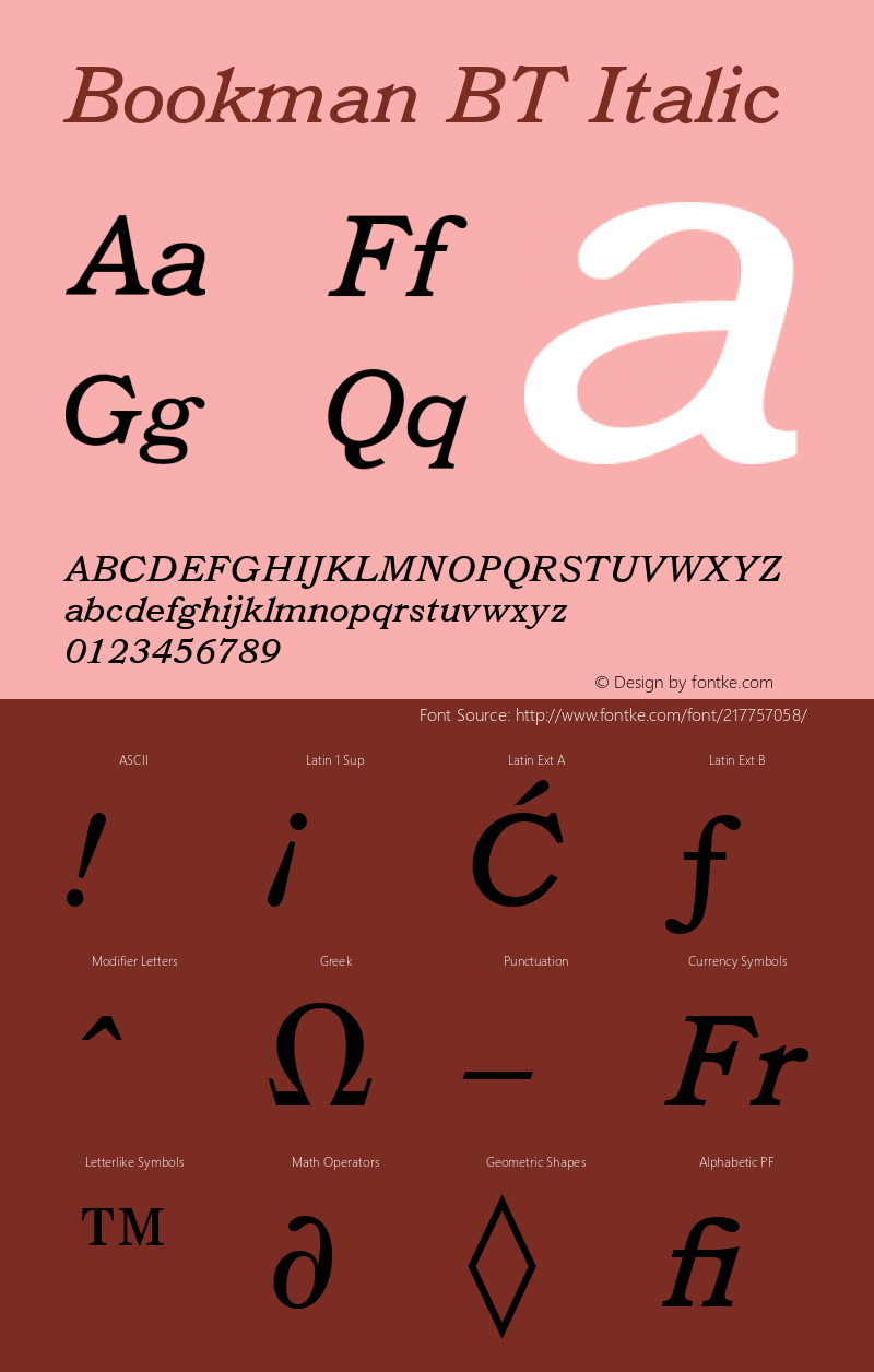 Bookman BT Italic Version 1.01 emb4-OT图片样张