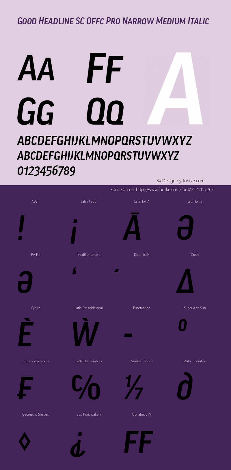 Good Head SC Offc Pro Narrow Medium Italic Version 7.504; 2014; Build 1020图片样张