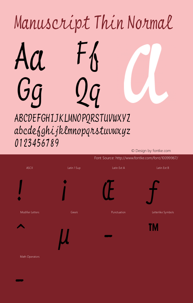 Manuscript Thin Normal Altsys Fontographer 4.1 1/8/95 Font Sample