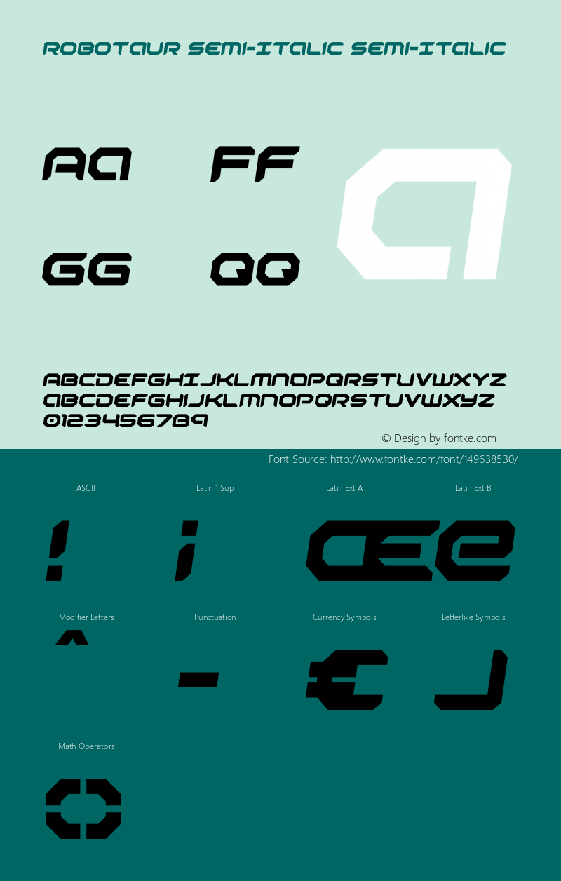 Robotaur Semi-Italic Version 2.0; 2018 Font Sample