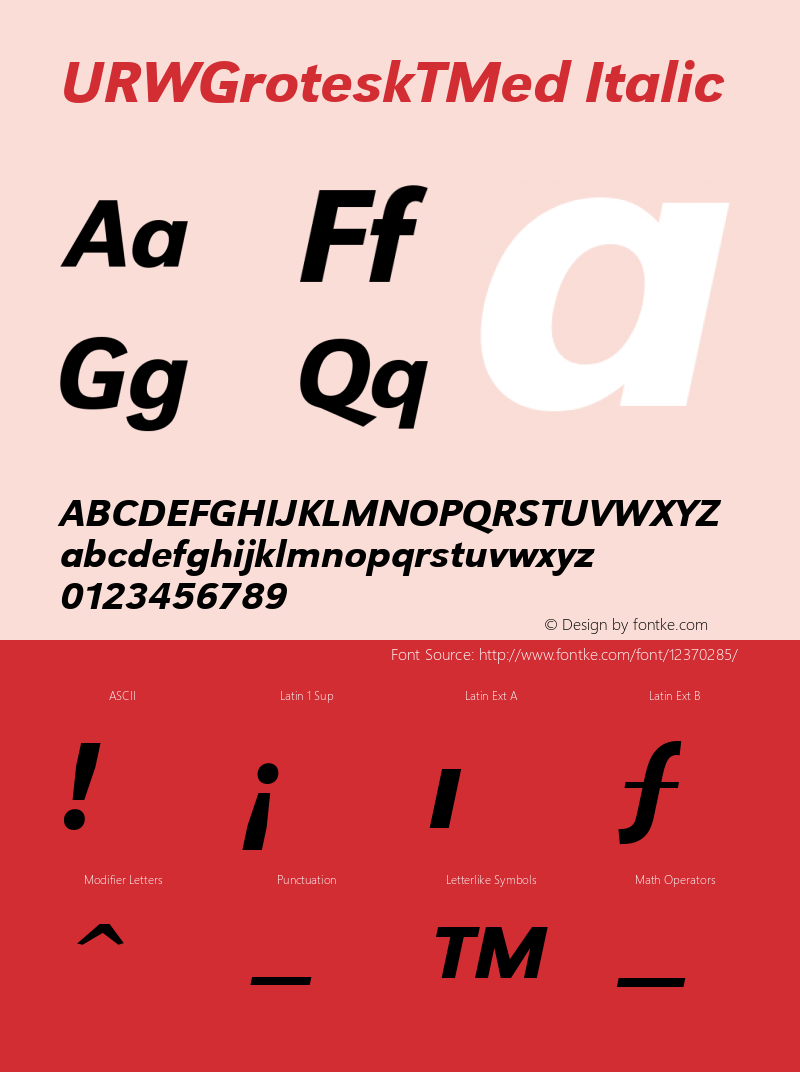 URWGroteskTMed Italic Version 001.005 Font Sample