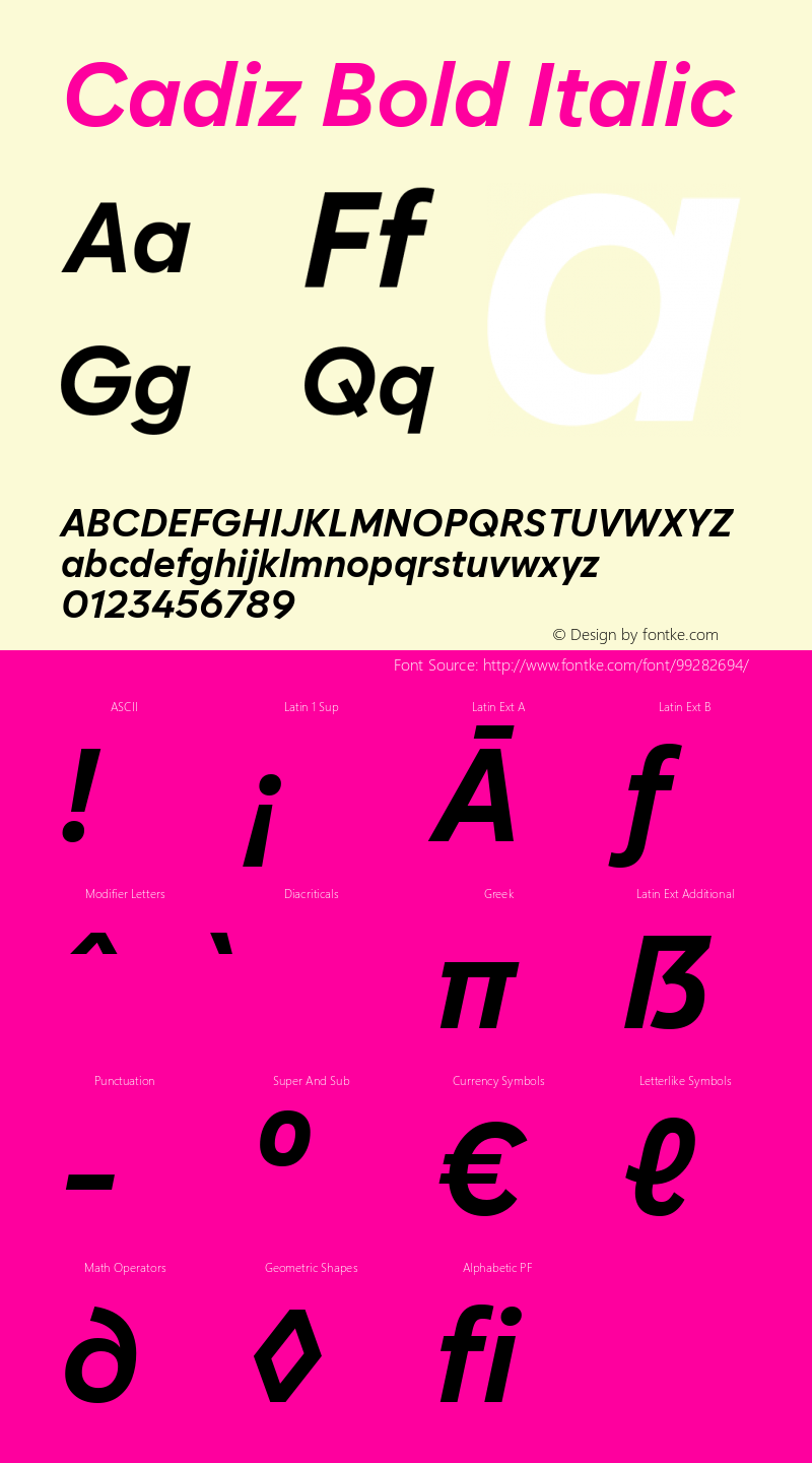 Cadiz Bold Italic 1.000 Font Sample