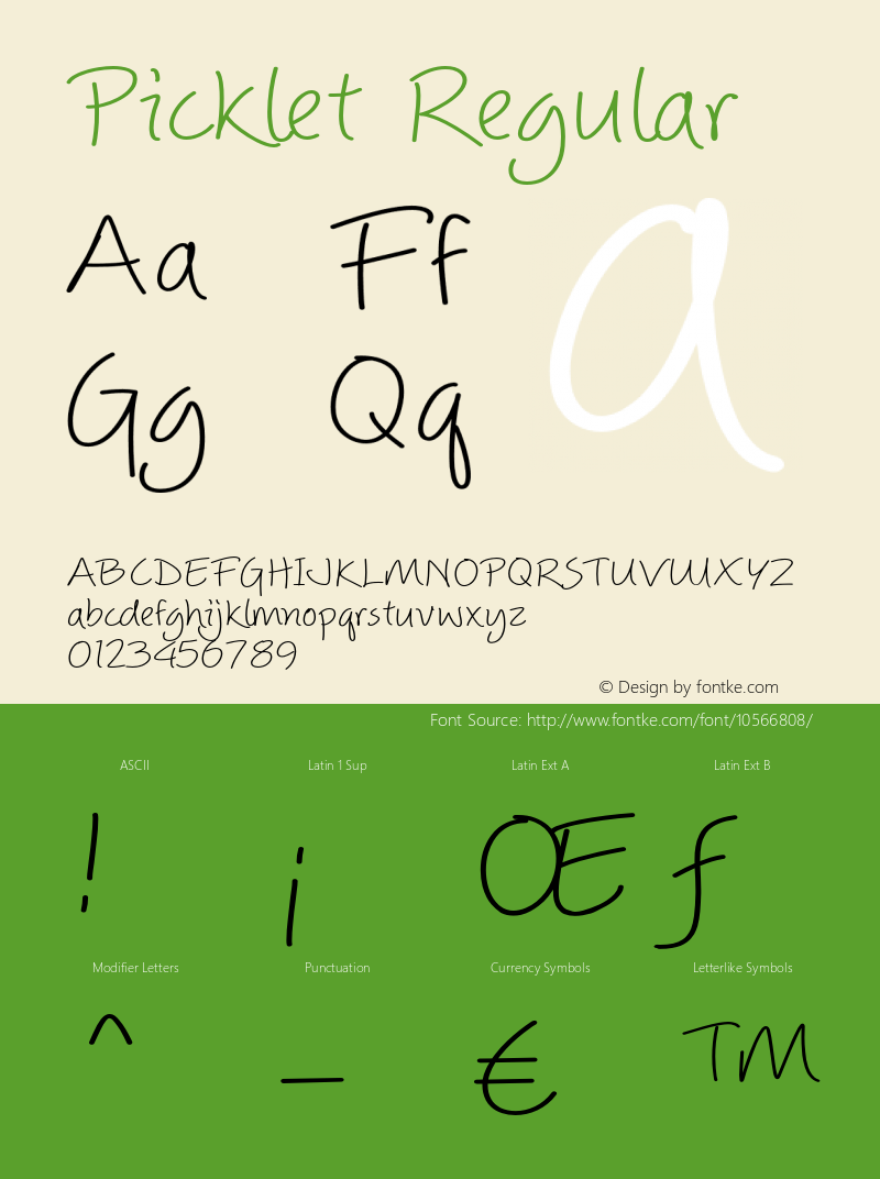 Picklet Regular Version 1.000 Font Sample