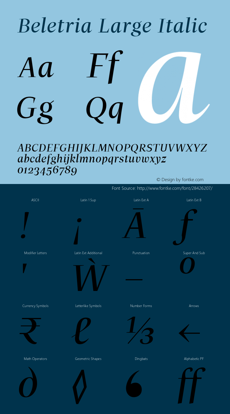 BeletriaLarge-Italic Version 1.000 Font Sample