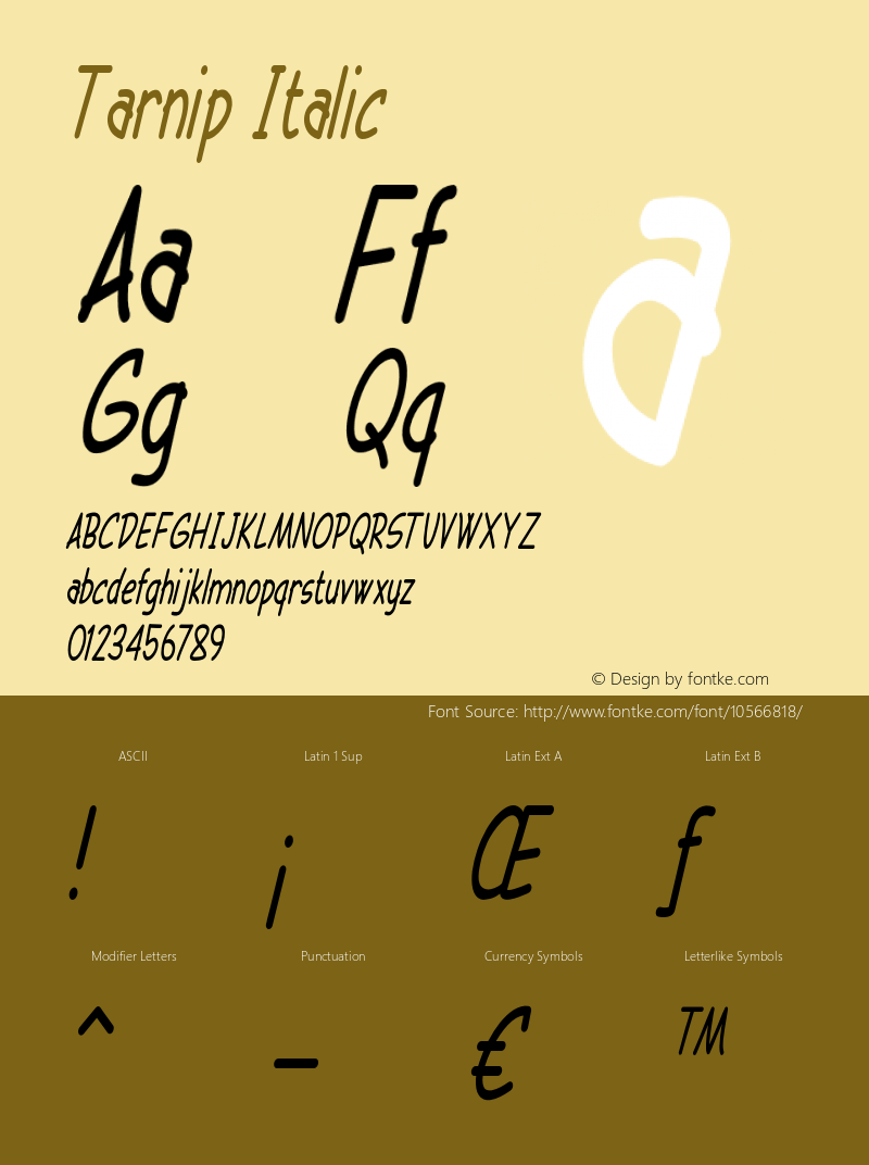 Tarnip Italic Version 1.000 Font Sample