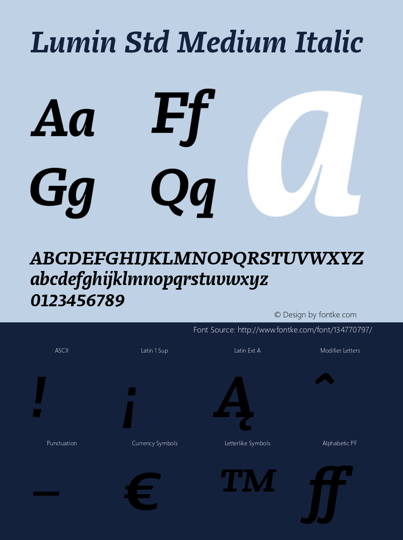 af93052179acb2ce - subset of Lumin Std Med Ita Version 1.0; 2013 Font Sample