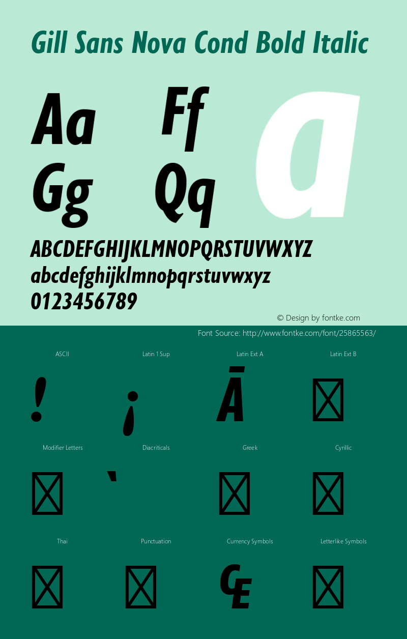 Gill Sans Nova Cond Bold Italic Version 1.02 Font Sample