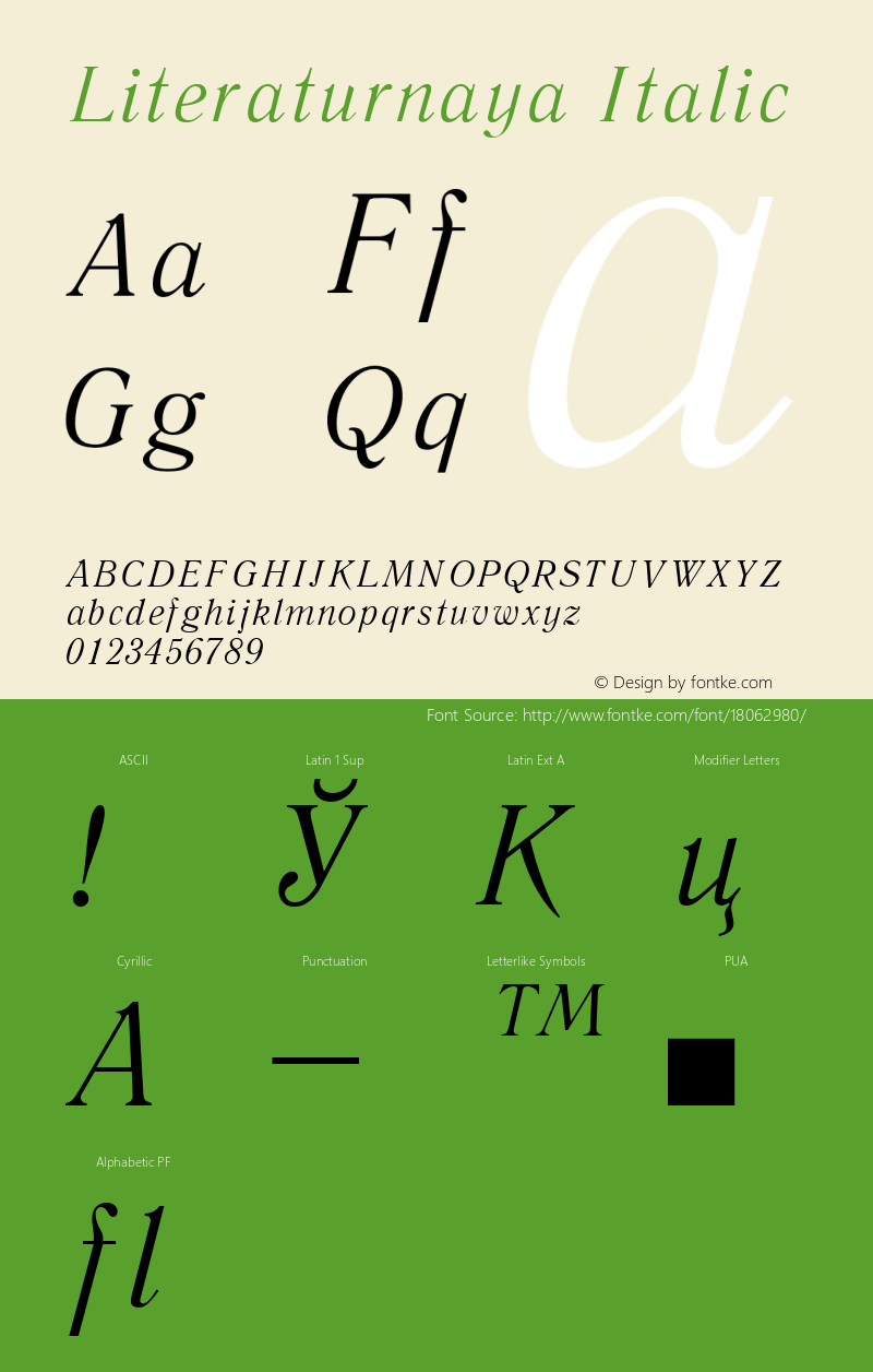 Literaturnaya Italic 001.001 Font Sample