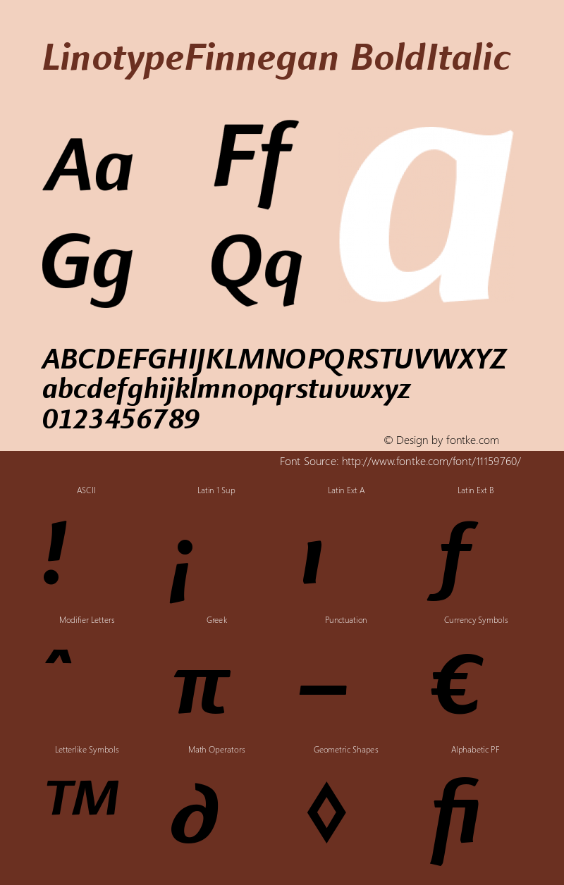 LinotypeFinnegan BoldItalic Version 005.000 Font Sample