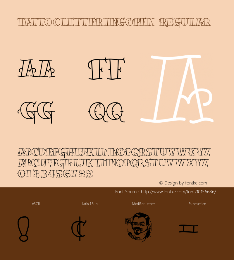 TattooLetteringOpen Regular Macromedia Fontographer 4.1.5 10/2/02 Font Sample