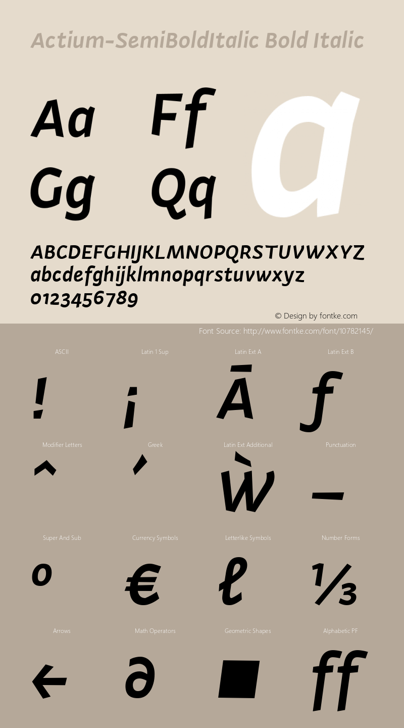 Actium-SemiBoldItalic Bold Italic Version 1.002 Font Sample