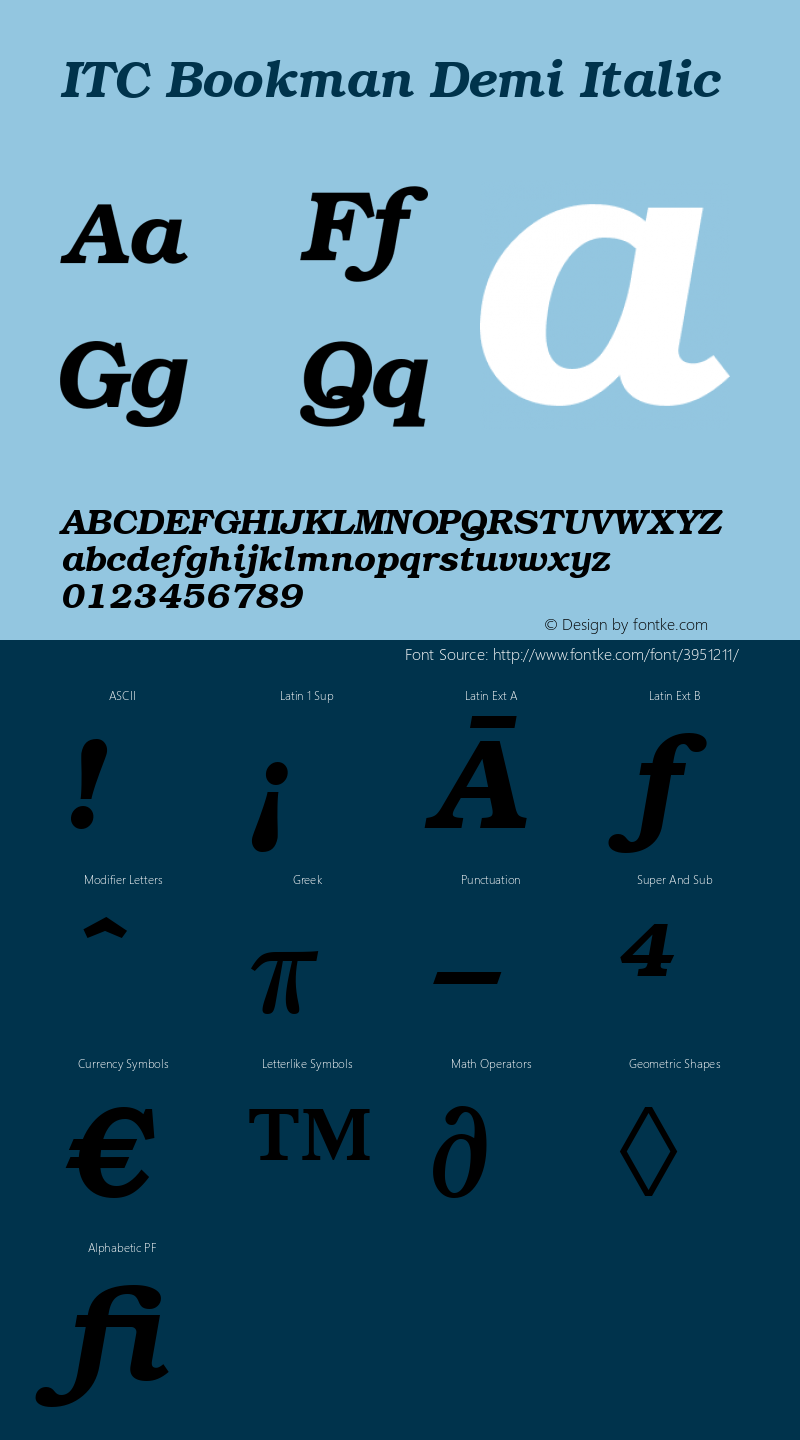 ITC Bookman Demi Italic Version 1.3 (Hewlett-Packard) Font Sample