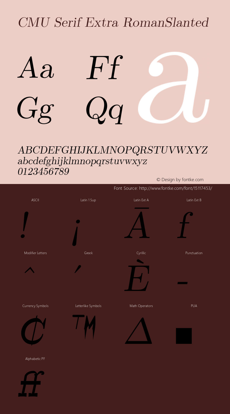 CMU Serif Extra RomanSlanted Version 0.7.0 Font Sample