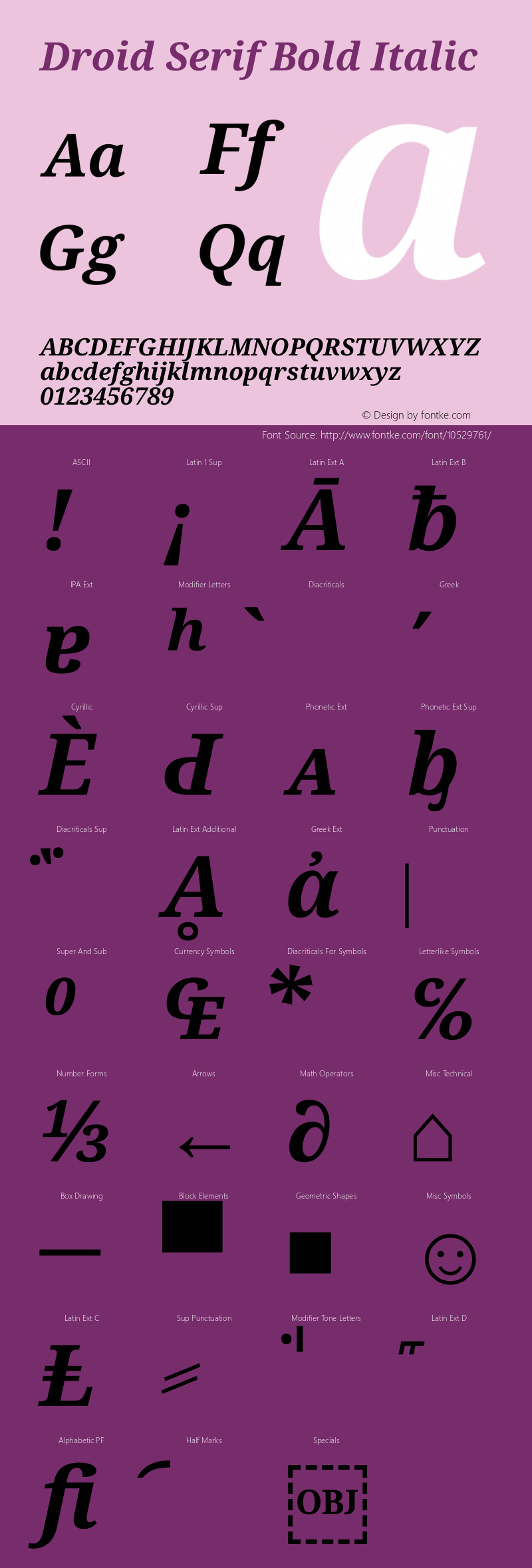 Droid Serif Bold Italic Version 1.03 Font Sample