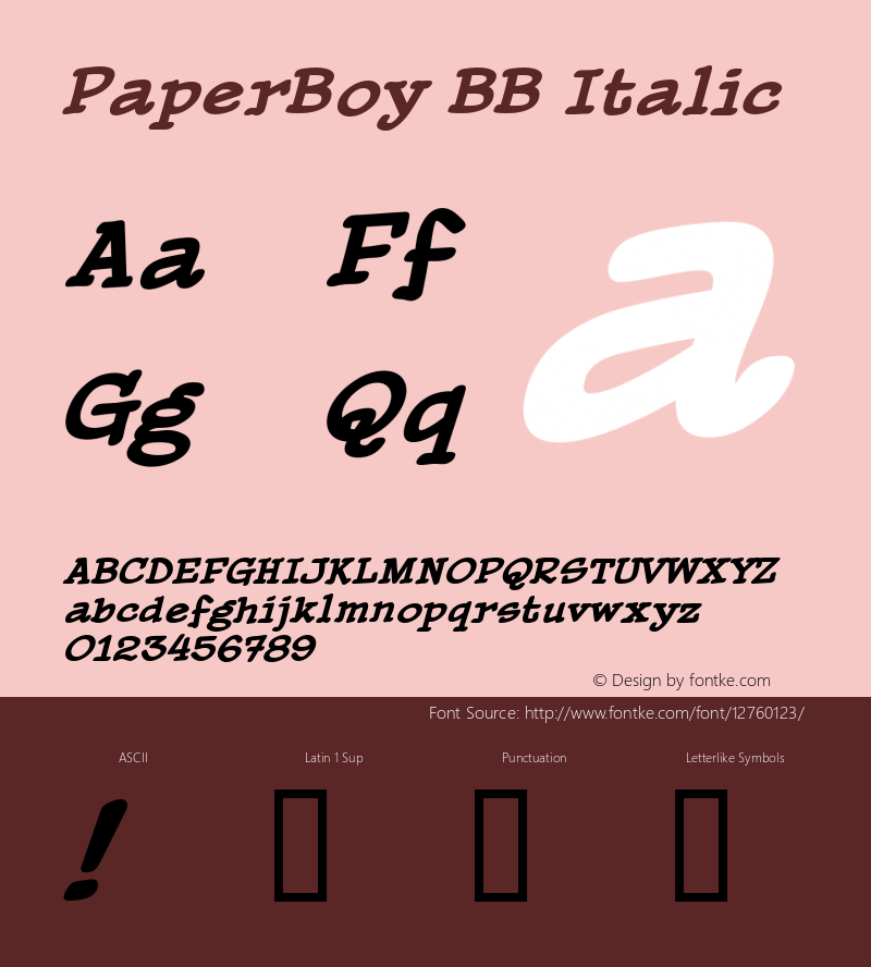 PaperBoy BB Italic Version 001.001 Font Sample