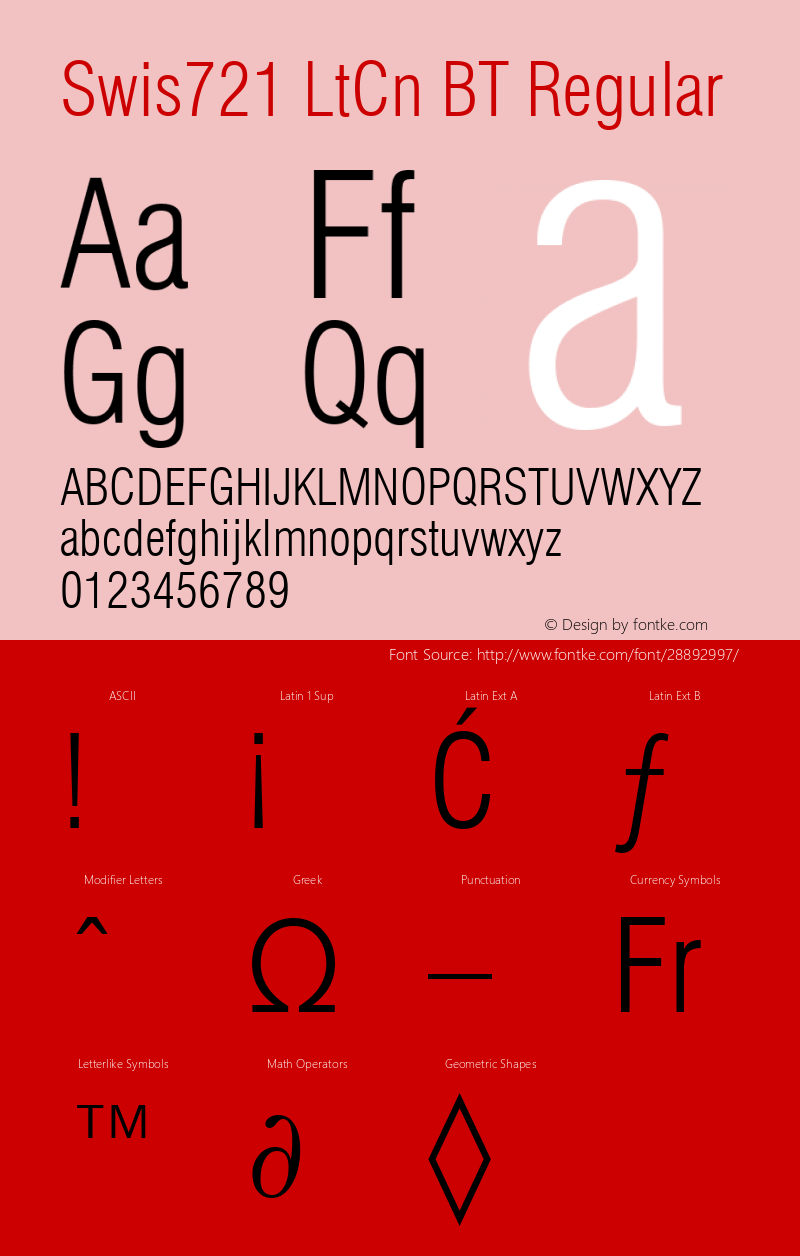 Swiss 721 Light Condensed BT mfgpctt-v4.4 Dec 11 1998 Font Sample