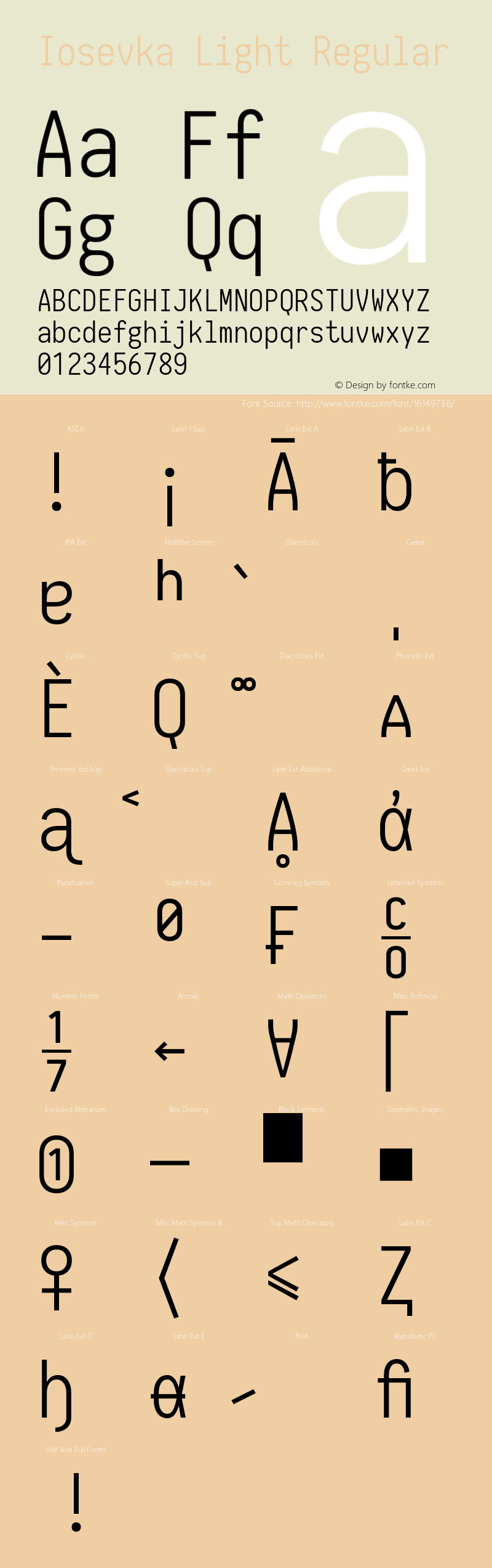 Iosevka Light Regular 1.7.4; ttfautohint (v1.5) Font Sample