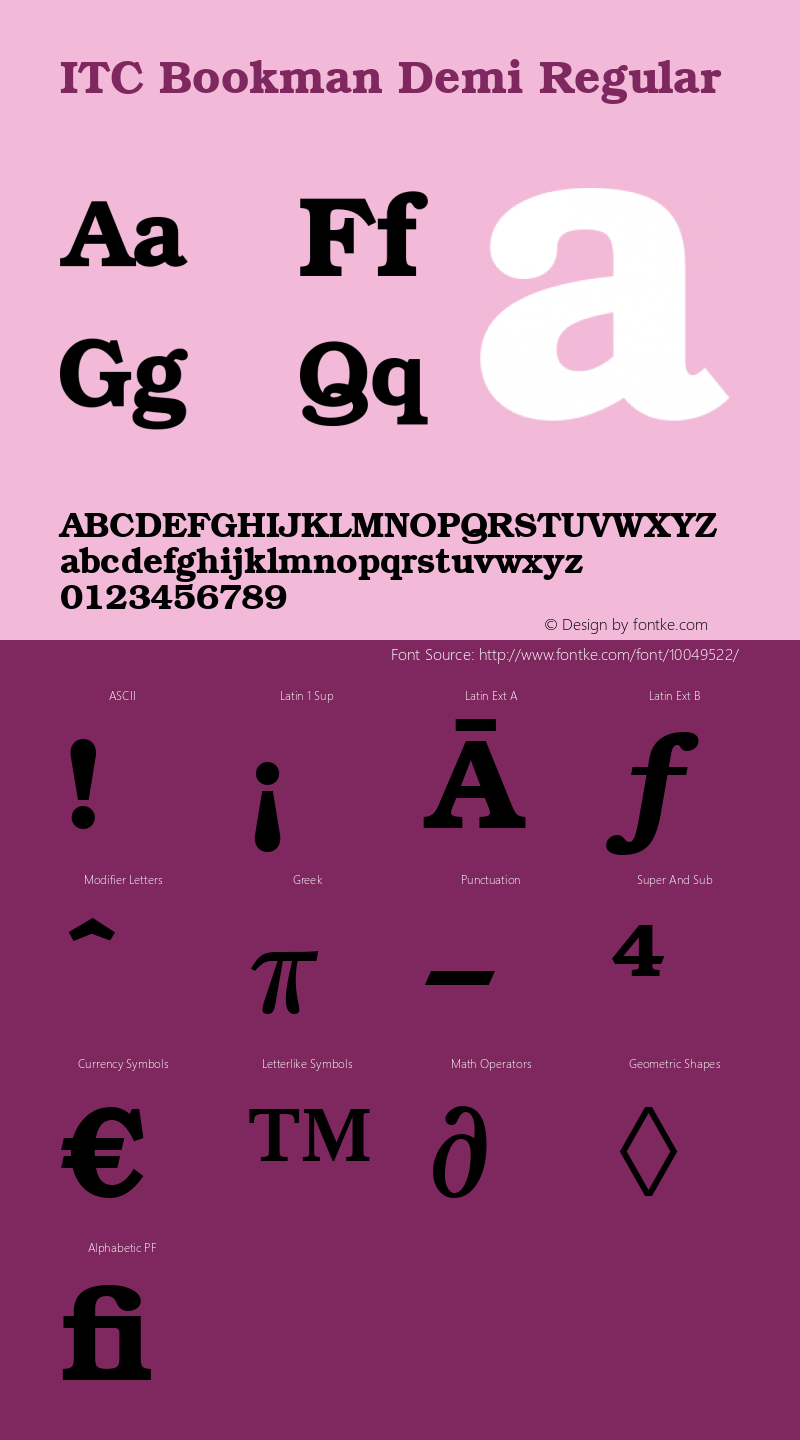 ITC Bookman Demi Regular Version 1.3 (Hewlett-Packard) Font Sample