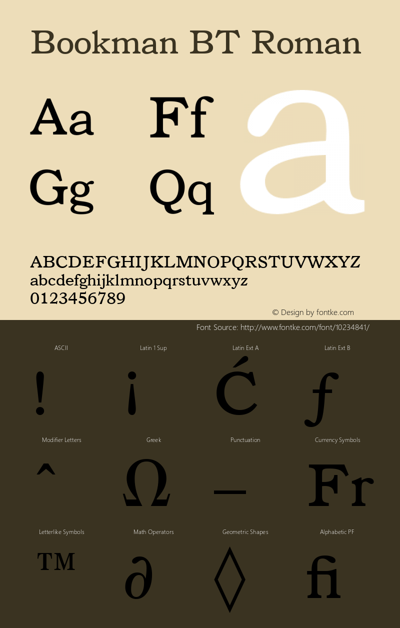 Bookman BT Roman Version 1.01 emb4-OT Font Sample