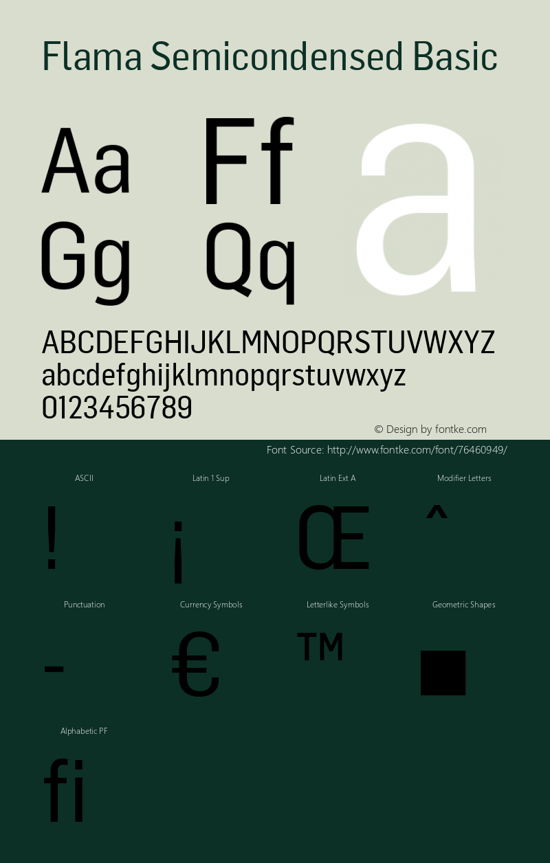 Flama Semicondensed Basic Regular Version 1.000 Font Sample