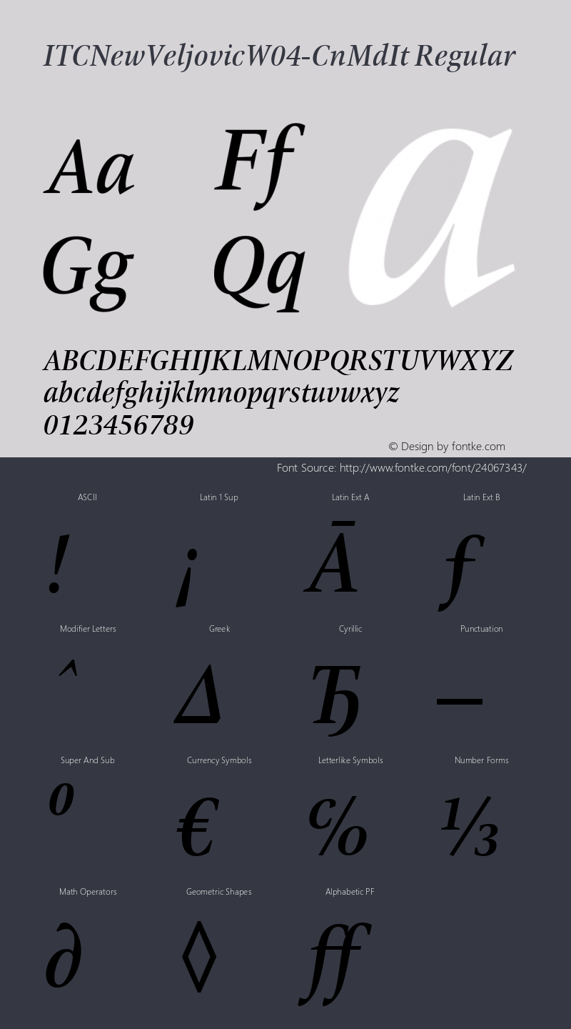 ITC New Veljovic W04 Cn Md It Version 1.00 Font Sample