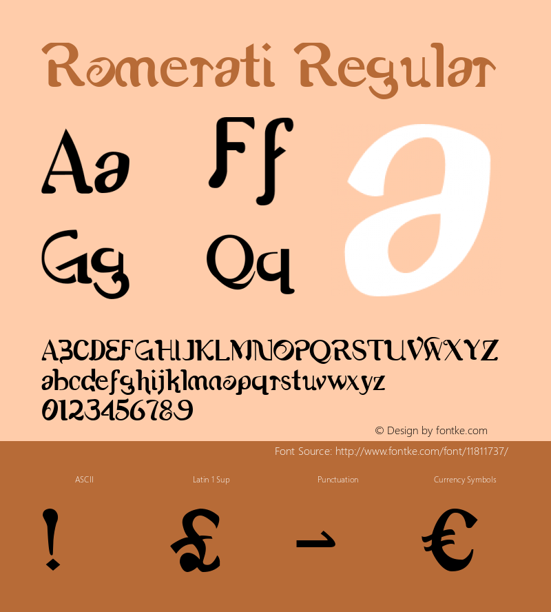 Romerati Regular Macromedia Fontographer 4.1.4 9/1/1904 Font Sample