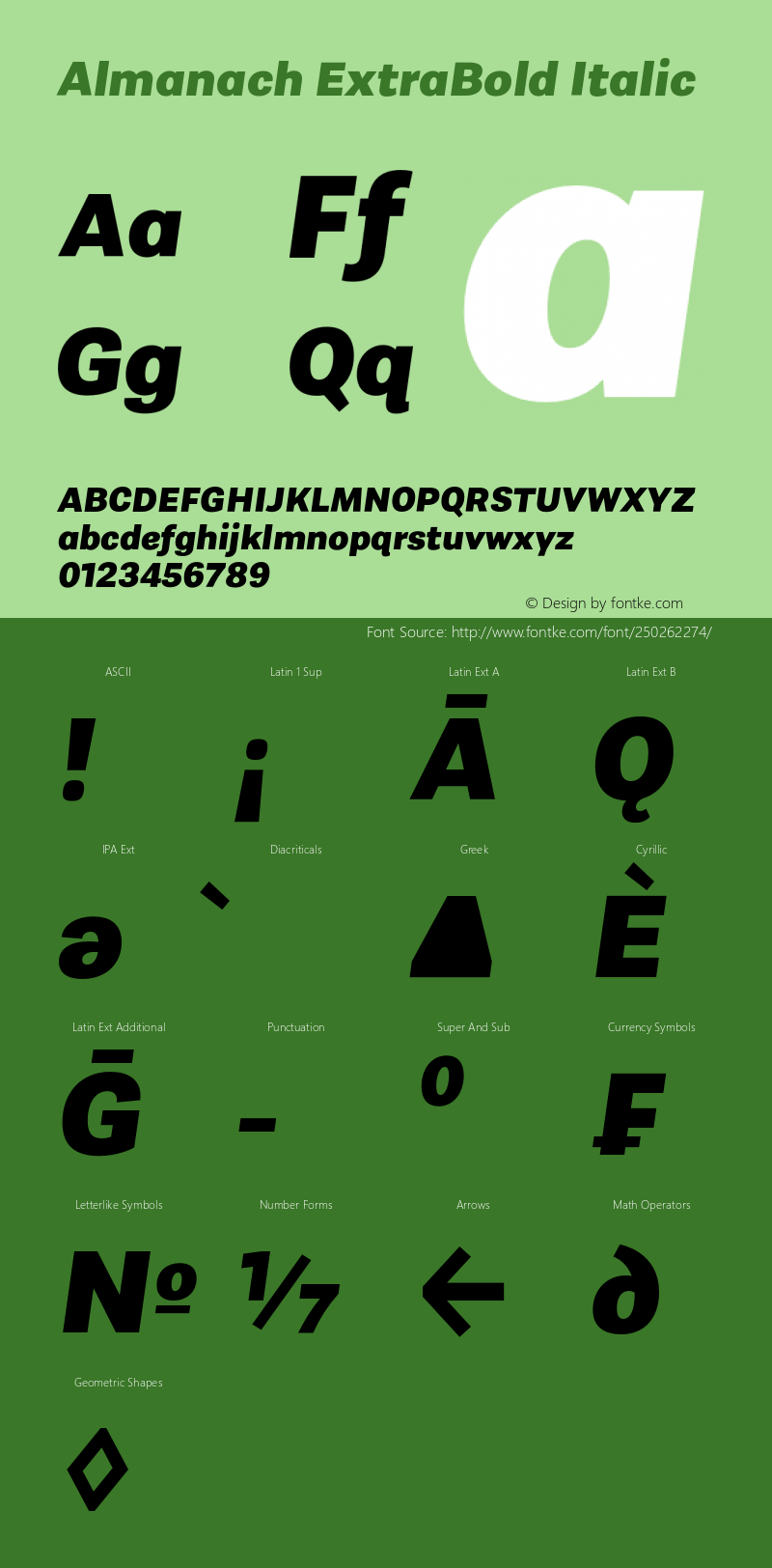 Almanach ExtraBold Italic Version 1.001;hotconv 1.0.109;makeotfexe 2.5.65596图片样张