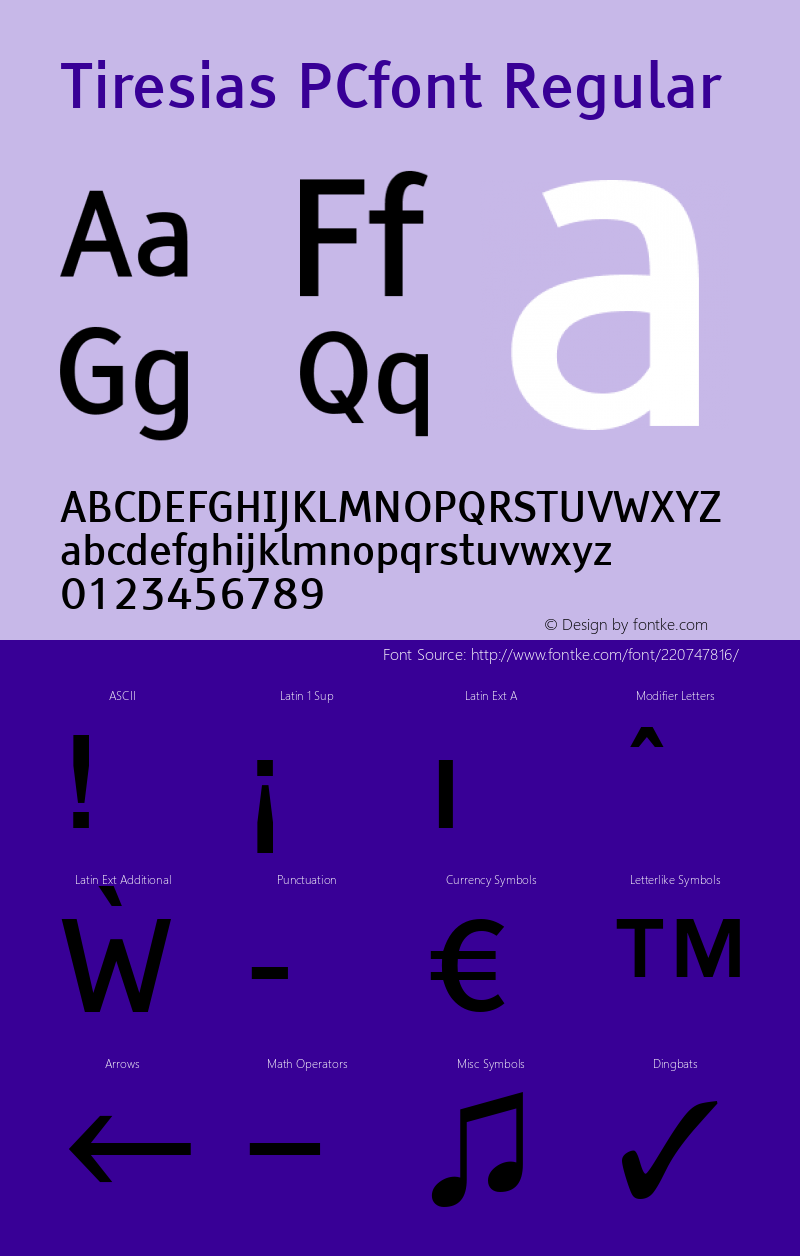 Tiresias PCfont Version 1.0; 2000; initial release图片样张