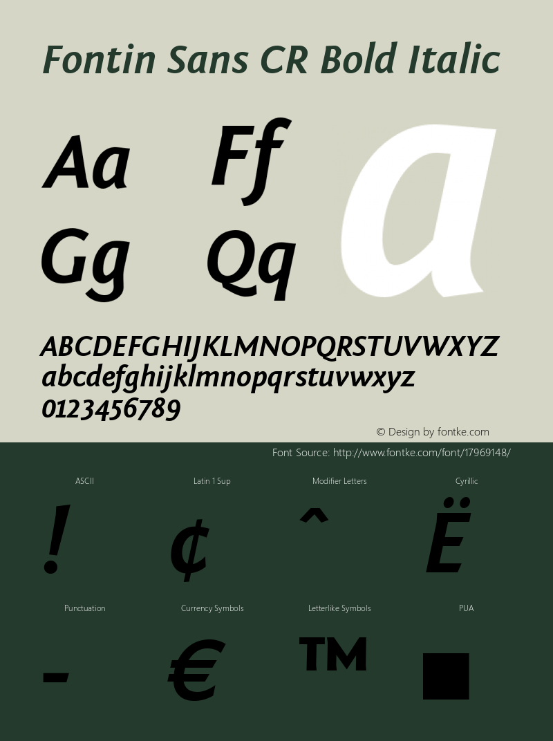 Fontin Sans CR Bold Italic 1.000 Font Sample