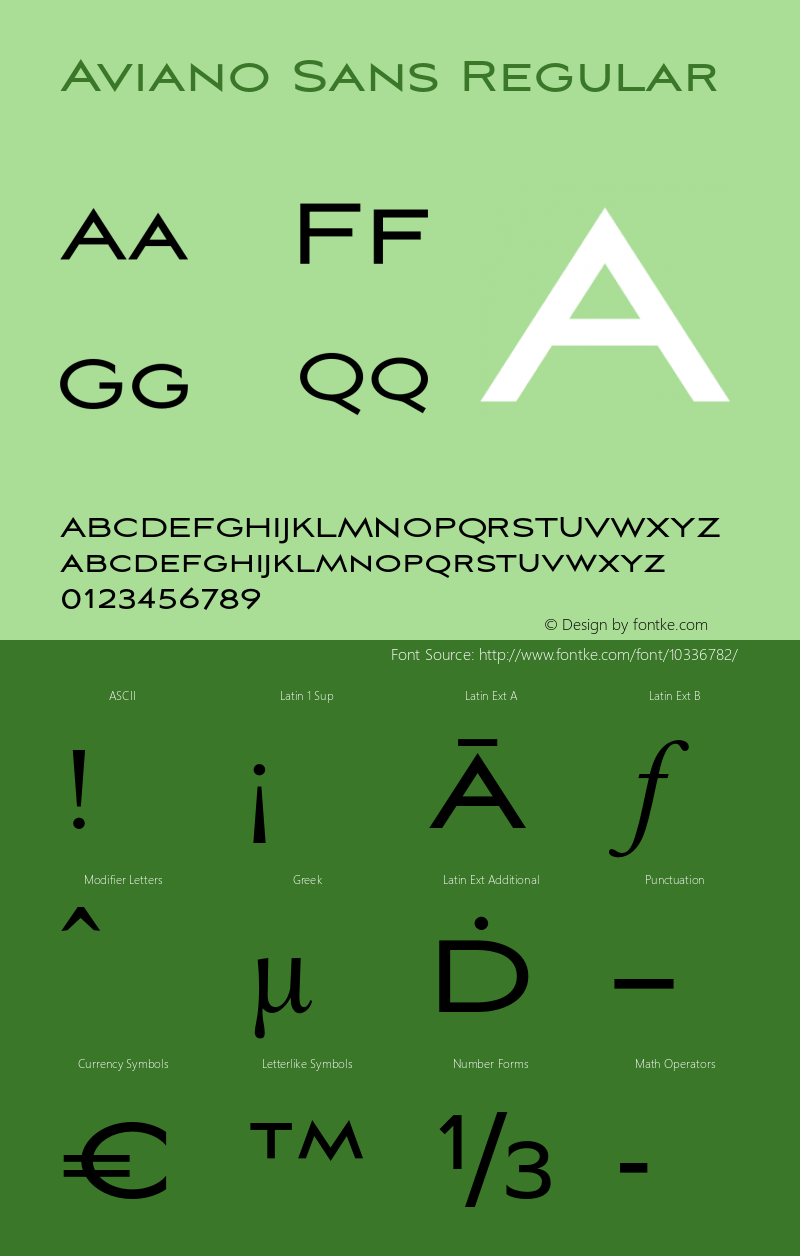 Aviano Sans Regular Version 1.000 2007 initial release Font Sample